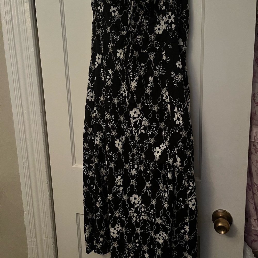 Elegant Black and White Floral Milkmaid Top Midi Dress